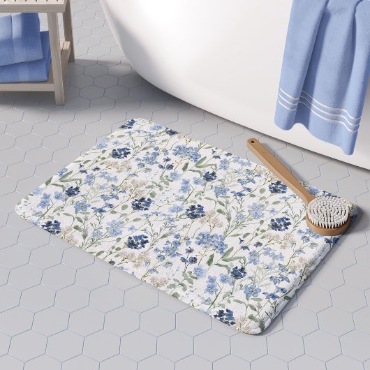 Blauw Aquarel Wildbloem Motief Badmat
