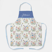 Blauw Aquarel Wilde Bloem Bijen Boho Aangepaste Na Schort (Voorkant)