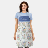 Blauw Aquarel Wilde Bloem Bijen Boho Aangepaste Na Schort (Gedragen)