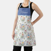 Blauw Aquarel Wilde Bloem Bijen Boho Aangepaste Na Schort (Insitu)