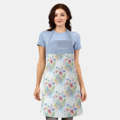Blauw Aquarel Wilde Bloem Boho Aangepaste Naam Schort (Gedragen)
