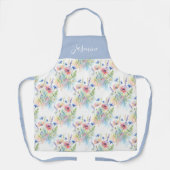 Blauw Aquarel Wilde Bloem Boho Aangepaste Naam Schort (Voorkant)