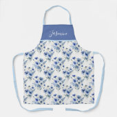 Blauw Aquarel Wilde Bloem Boho Aangepaste Naam Schort (Voorkant)
