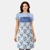 Blauw Aquarel Wilde Bloem Boho Aangepaste Naam Schort (Gedragen)