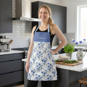 Blauw Aquarel Wilde Bloem Boho Aangepaste Naam Schort