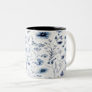 Blauw Aquarel Wilde Bloem Botanische Mok
