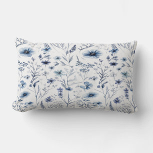 Blauw Aquarel Wilde Bloem Botanische Worp Kussen