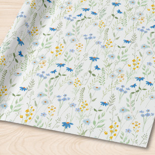 Blauw Aquarel Wilde Bloem Cadeaupapier