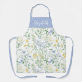Blauw Aquarel Wilde Bloem Eigen Naam Schort (Voorkant)