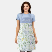 Blauw Aquarel Wilde Bloem Eigen Naam Schort (Gedragen)
