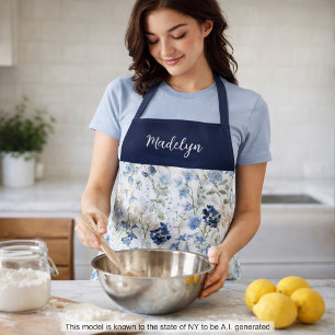 Blauw Aquarel Wilde Bloem Eigen Naam Schort