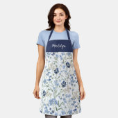 Blauw Aquarel Wilde Bloem Eigen Naam Schort (Gedragen)
