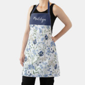 Blauw Aquarel Wilde Bloem Eigen Naam Schort (Insitu)
