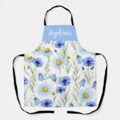 Blauw Aquarel Wilde Bloem Eigen Naam Schort (Voorkant)