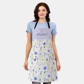Blauw Aquarel Wilde Bloem Eigen Naam Schort (Gedragen)