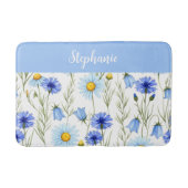 Blauw Aquarel Wilde Bloem Gepersonaliseerd Badmat (Voorkant)