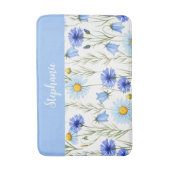 Blauw Aquarel Wilde Bloem Gepersonaliseerd Badmat (Voorkant Verticaal)