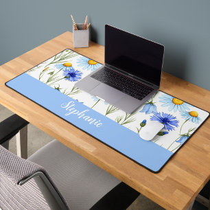 Blauw Aquarel Wilde Bloem Gepersonaliseerd Bureaumat