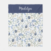 Blauw Aquarel Wilde Bloem Initiaal Naam Fleece Deken (Voorkant)