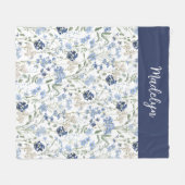 Blauw Aquarel Wilde Bloem Initiaal Naam Fleece Deken (Voorkant (Horizontaal))