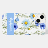 Blauw Aquarel Wilde Bloem Monogram Naam Case-Mate iPhone Case (Achterkant (horizontaal))