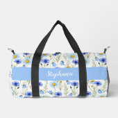 Blauw Aquarel Wilde Bloem Monogram Naam Plunjezak (Voorkant)