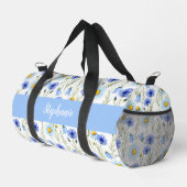Blauw Aquarel Wilde Bloem Monogram Naam Plunjezak (Rechterhoek)