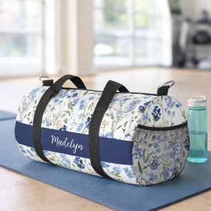 Blauw Aquarel Wilde Bloem Monogram Plunjezak