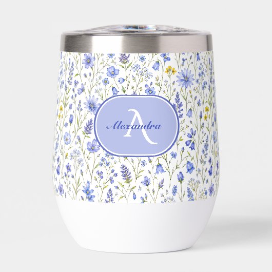 Blauw Aquarel Wilde Bloem Patroon Aangepaste Naam (Voorkant)