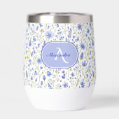 Blauw Aquarel Wilde Bloem Patroon Aangepaste Naam (Achterkant)