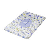 Blauw Aquarel Wilde Bloem Patroon Aangepaste Naam Badmat (Gekanteld)