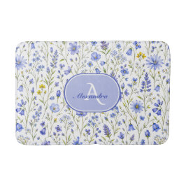 Blauw Aquarel Wilde Bloem Patroon Aangepaste Naam Badmat