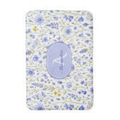 Blauw Aquarel Wilde Bloem Patroon Aangepaste Naam Badmat (Voorkant Verticaal)