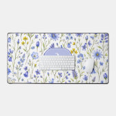 Blauw Aquarel Wilde Bloem Patroon Aangepaste Naam Bureaumat (Keyboard & Muis)