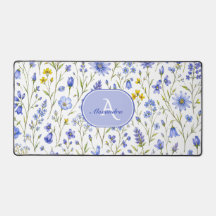 Blauw Aquarel Wilde Bloem Patroon Aangepaste Naam