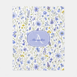 Blauw Aquarel Wilde Bloem Patroon Aangepaste Naam Fleece Deken