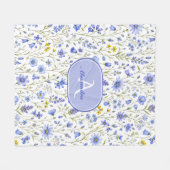 Blauw Aquarel Wilde Bloem Patroon Aangepaste Naam Fleece Deken (Voorkant (Horizontaal))