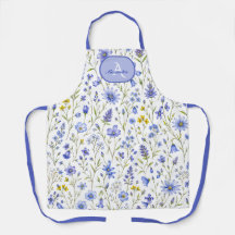 Blauw Aquarel Wilde Bloem Patroon Aangepaste Naam