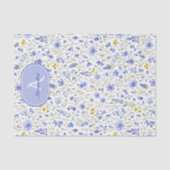Blauw Aquarel Wilde Bloem Patroon Aangepaste Naam Tissuepapier (Voorkant)