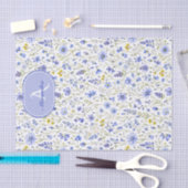 Blauw Aquarel Wilde Bloem Patroon Aangepaste Naam Tissuepapier (Craft)