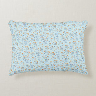 Blauw Aquarel Wilde Bloem Patroon   Accent Kussen