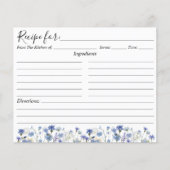 Blauw Aquarel Wilde Bloementuin Receptkaart (Voorkant)