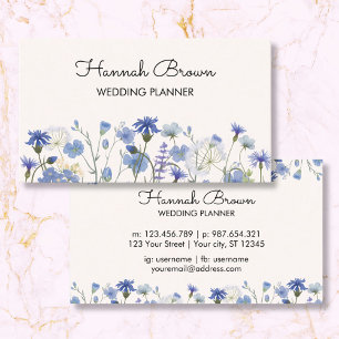 Blauw Aquarel Wilde Bloementuin Visitekaartje Contactkaartje