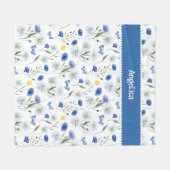 Blauw Aquarel Wilde Bloemenwei Naam Fleece Deken (Voorkant (Horizontaal))