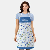 Blauw Aquarel Wilde Bloemenwei Naam Schort (Gedragen)