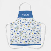 Blauw Aquarel Wilde Bloemenwei Naam Schort (Voorkant)