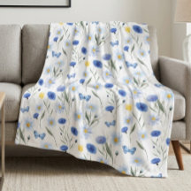 Blauw Aquarel Wilde Bloemenweide Patroon