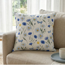 Blauw Aquarel Wilde Bloemenweide Patroon