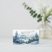 Blauw Aquarel Winter Bergbos Ski Qr Code Visitekaartje (Staand voorkant)