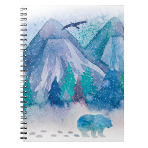 Blauw Aquarel Winter Berglandschap Kunst Notitieboek